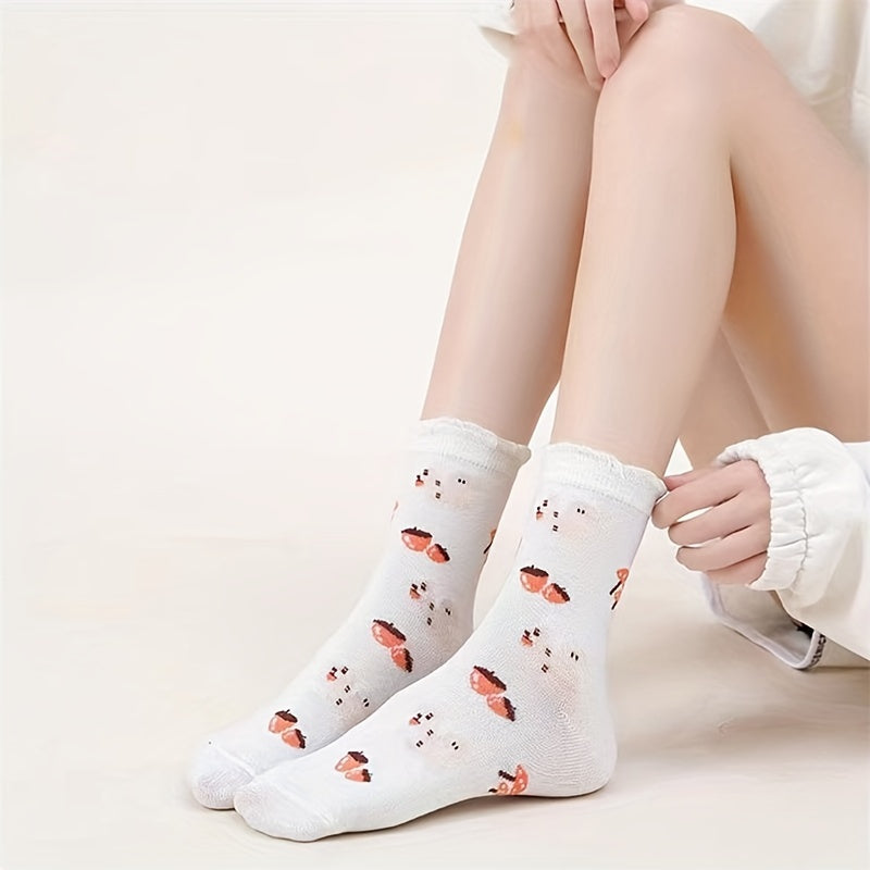 5 Pairs Floral Print Socks Mid Tube Women's Stockings