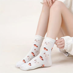 5 Pairs Floral Print Socks Mid Tube Women's Stockings