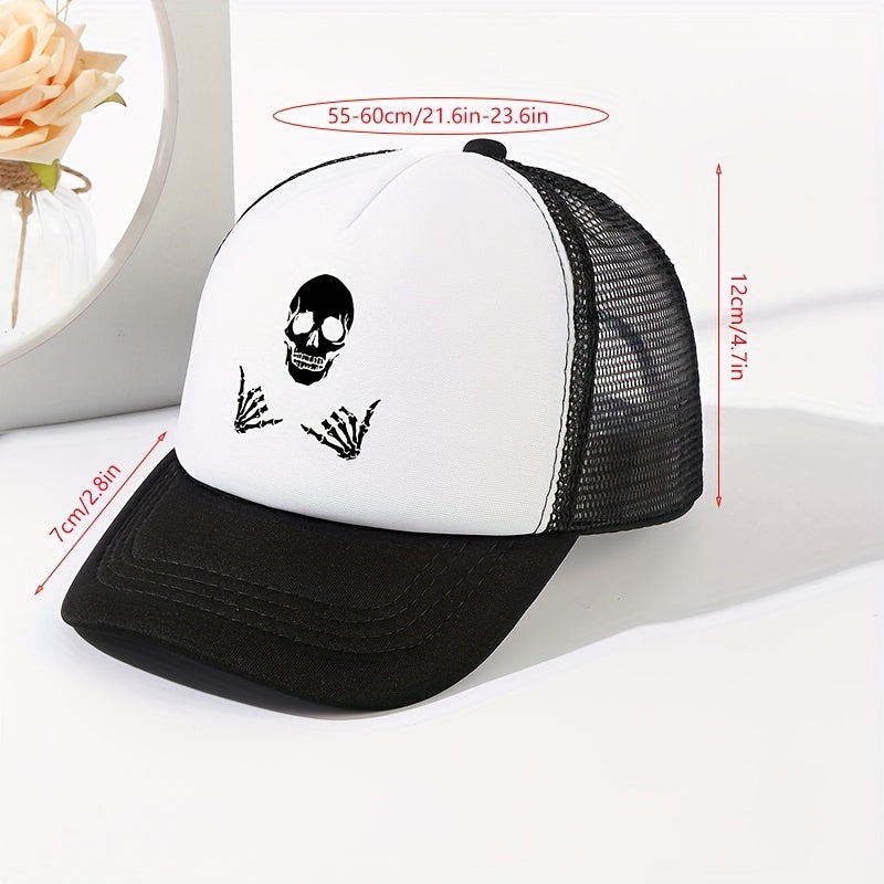 Skull Hands Print Baseball Cap Hip Hop Mesh Trucker Hats