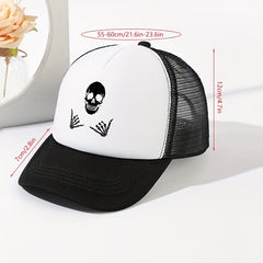 Skull Hands Print Baseball Cap Hip Hop Mesh Trucker Hats