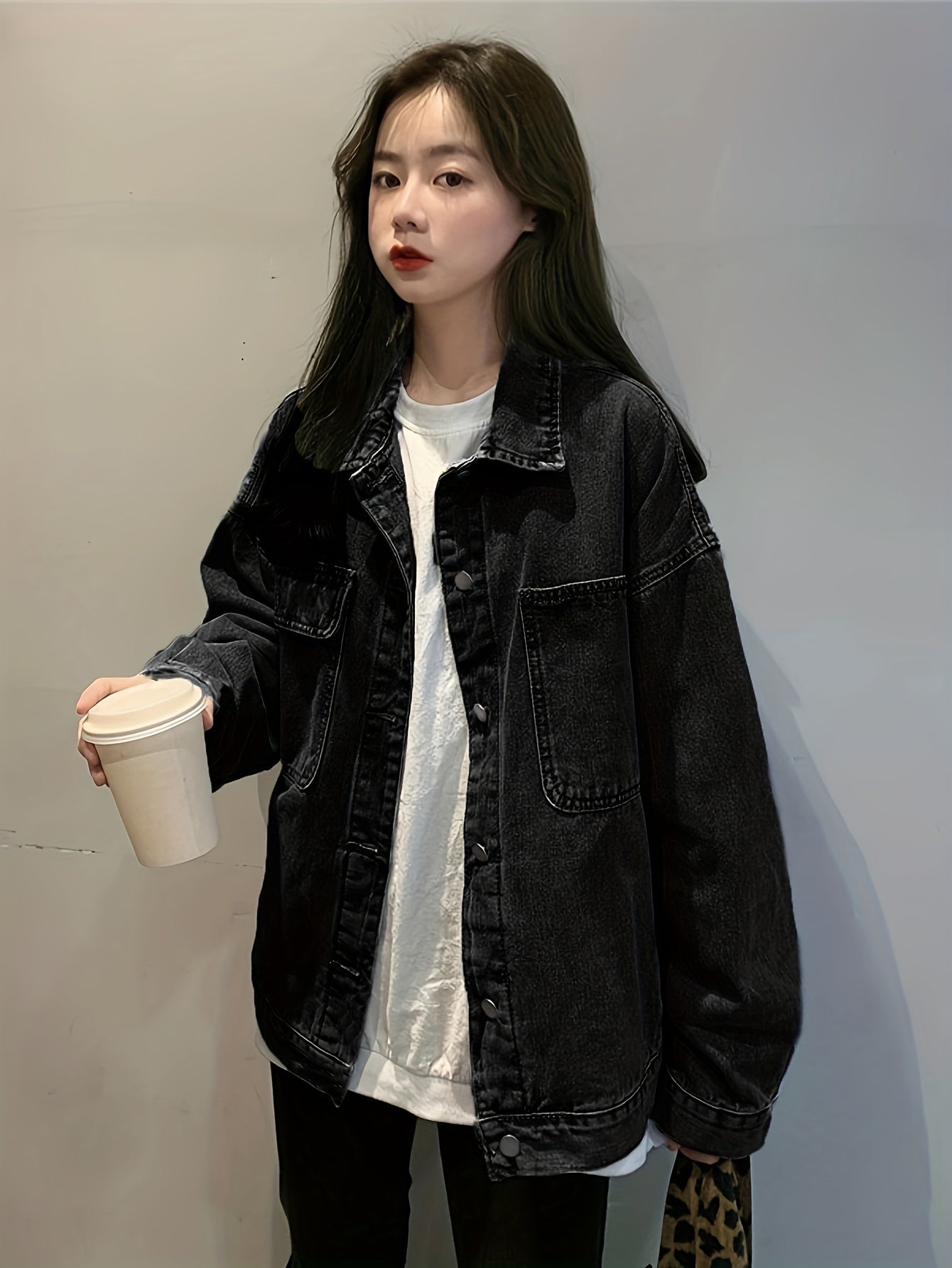 Women's Loose Fit Denim Jacket Single Breasted Button