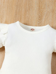 Toddler Girl 2pc Ruffle Sweater Top Cartoon Suspender Pants Set