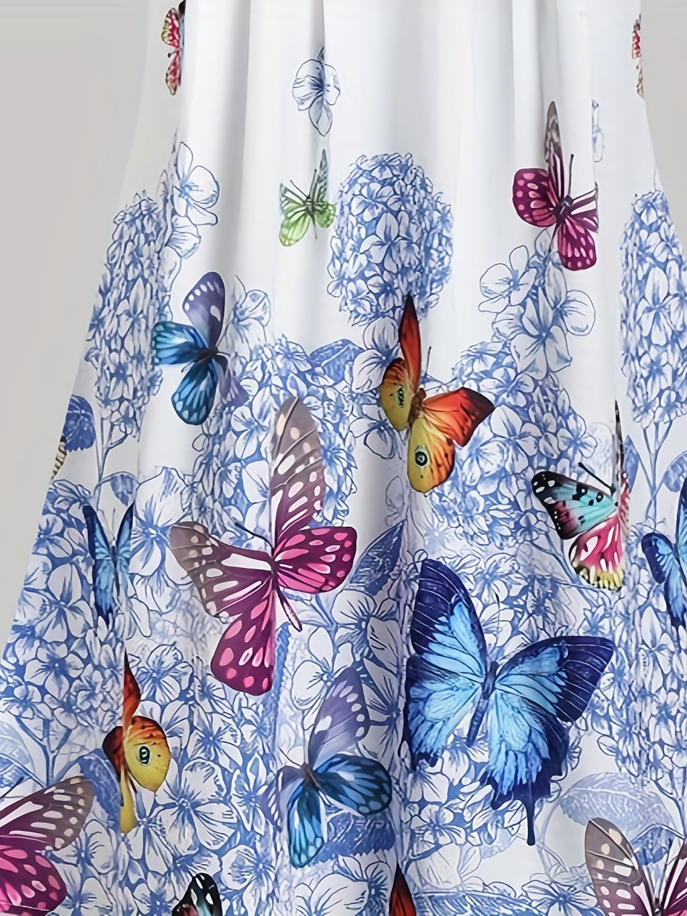  Women's Ruched Butterfly & Floral Print Cami Dress