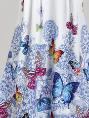  Women's Ruched Butterfly & Floral Print Cami Dress