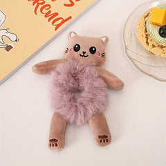 Pink Cat Doll Hair Tie Plush Hair Rope for Girls