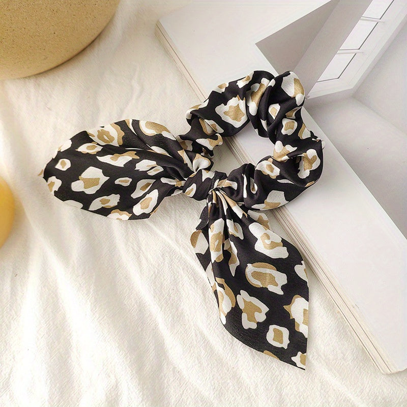Leopard Pattern Scrunchies Rabbit Ears Hair Tie Ponytail Holder