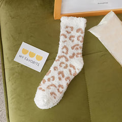 Leopard Print Warm Home Floor Socks Women's Stockings