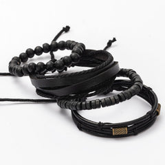 4PC Men's Leather Bracelet Set
