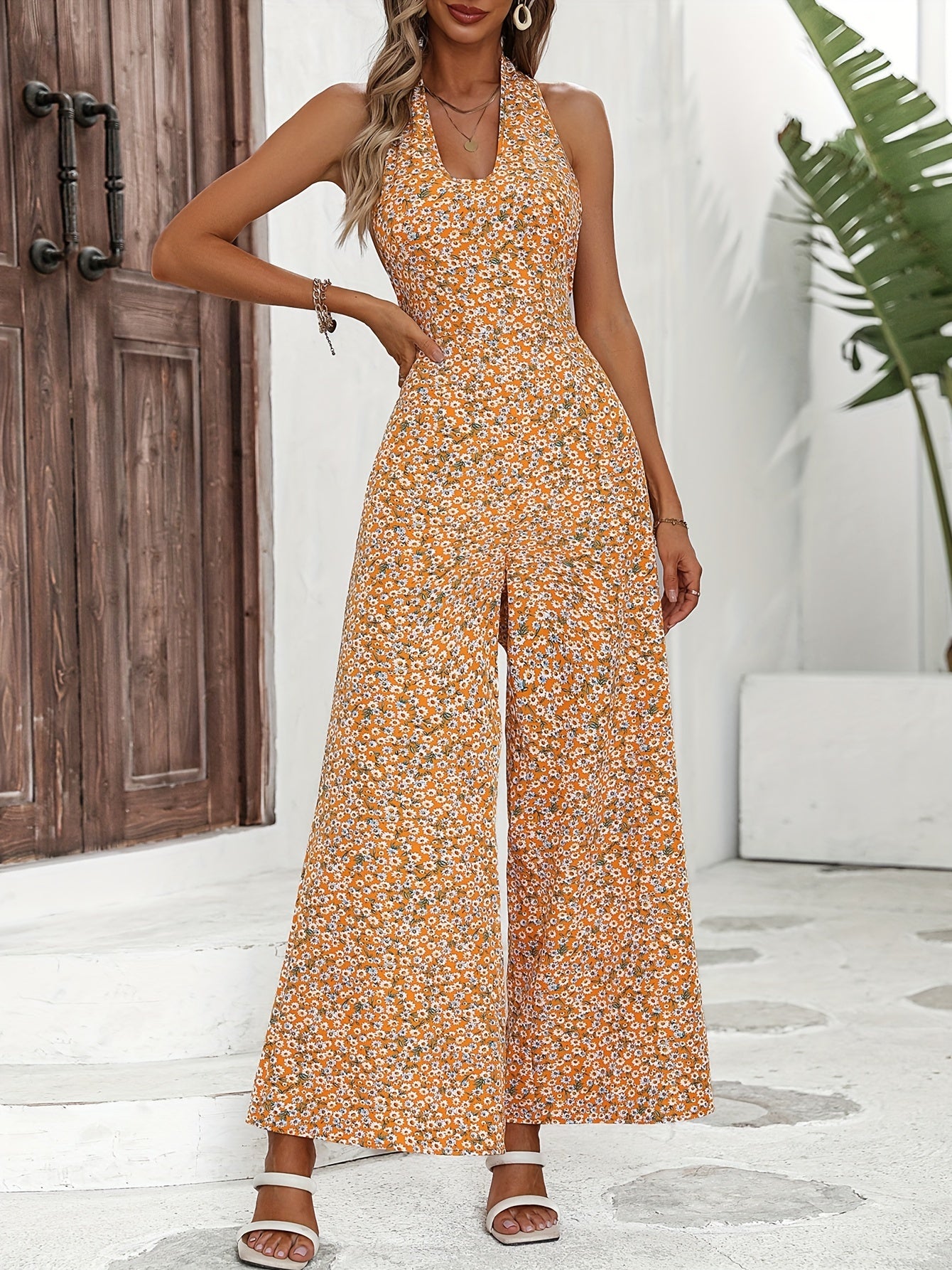 Boho Floral Wide Leg Jumpsuit for Women