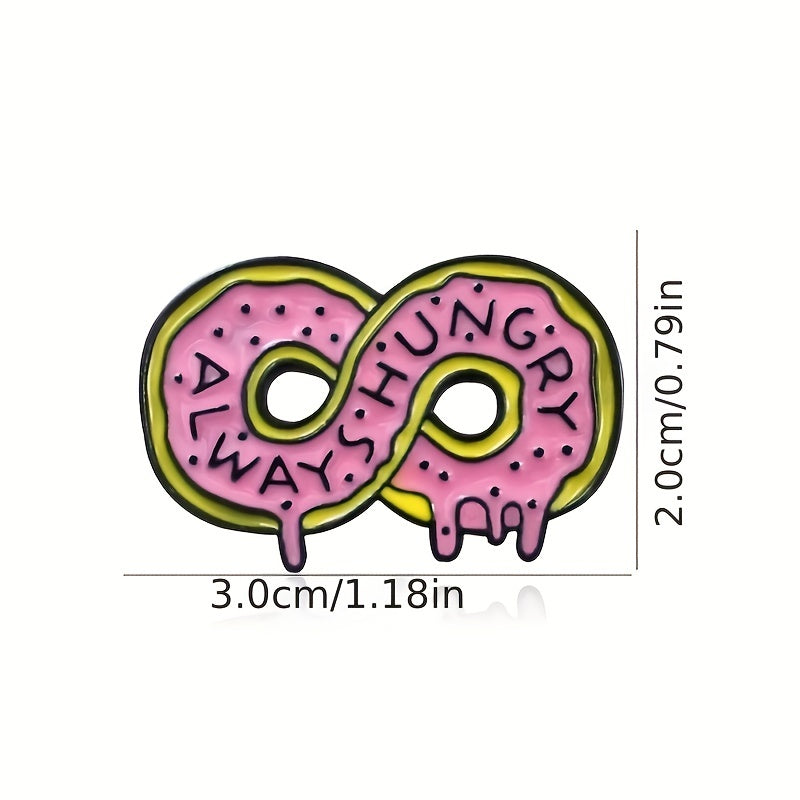 ALWAYS HUNGRY Pink Donut Cartoon Brooch