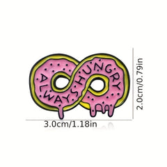 ALWAYS HUNGRY Pink Donut Cartoon Brooch