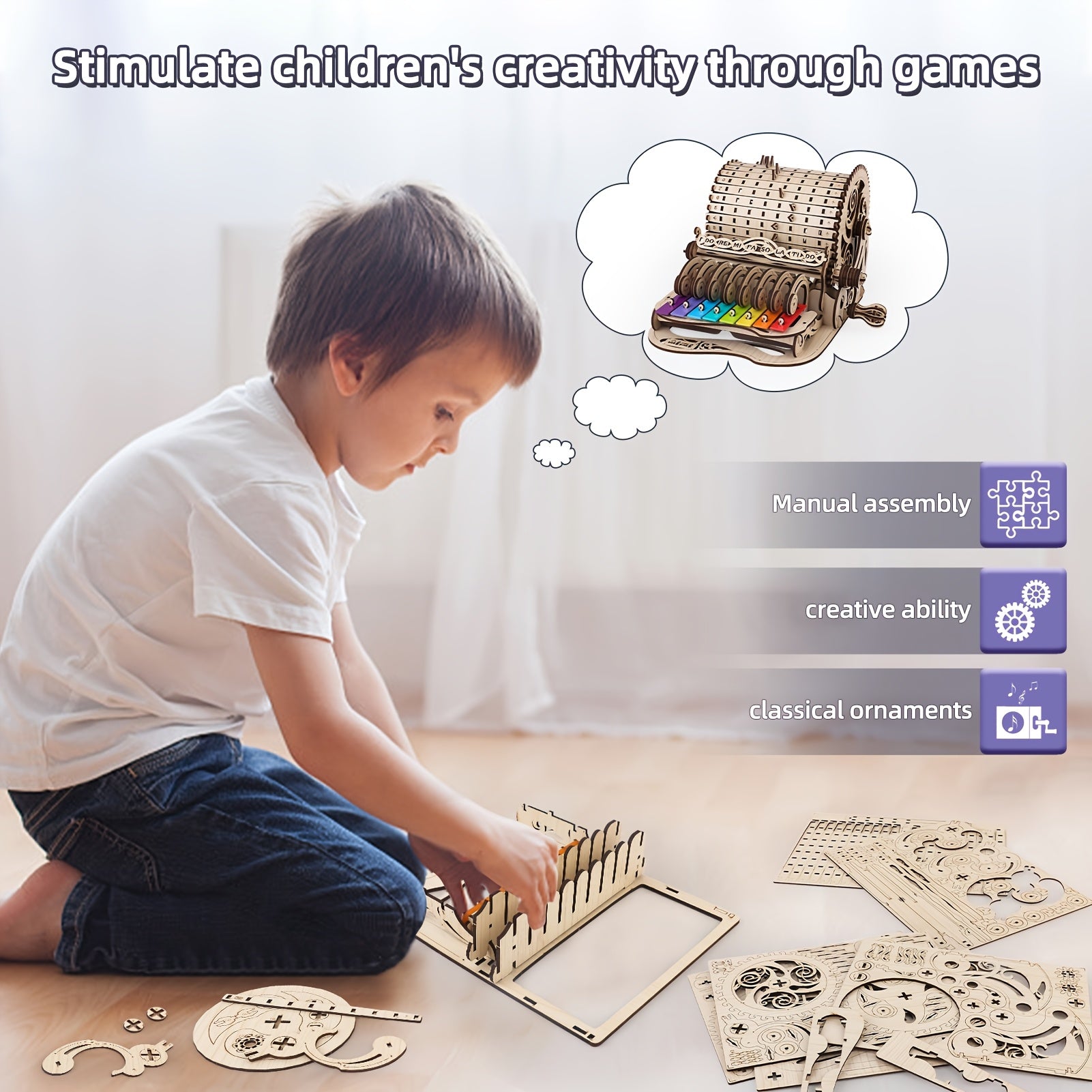 Wooden Music Box Puzzle Kit - DIY Mechanical Model