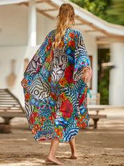  Floral Print Bat Sleeve Cover Up