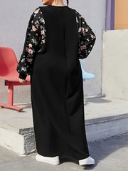  Colorblock Floral Print Abaya Dress