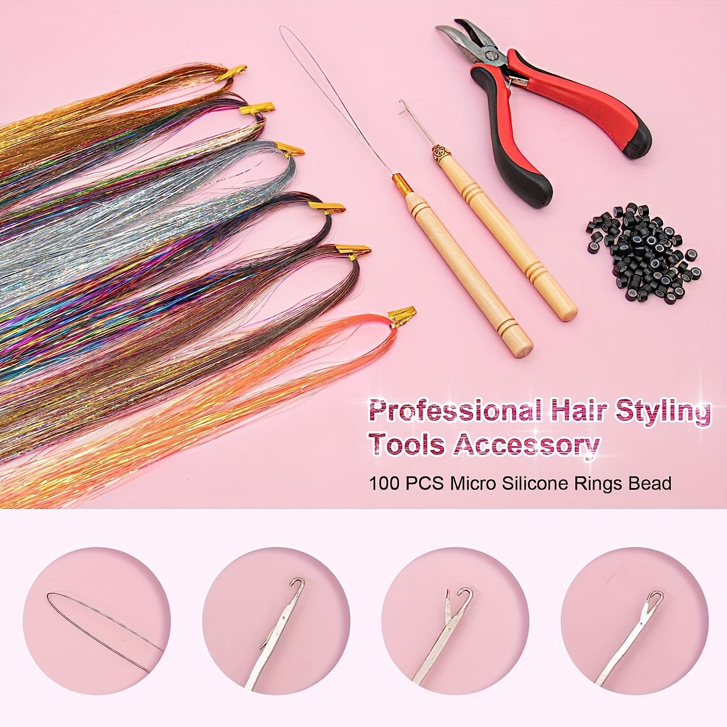 38 Cm Tinsel Hair Extension Kit - 2400 Strands - 12 Mixed Colors