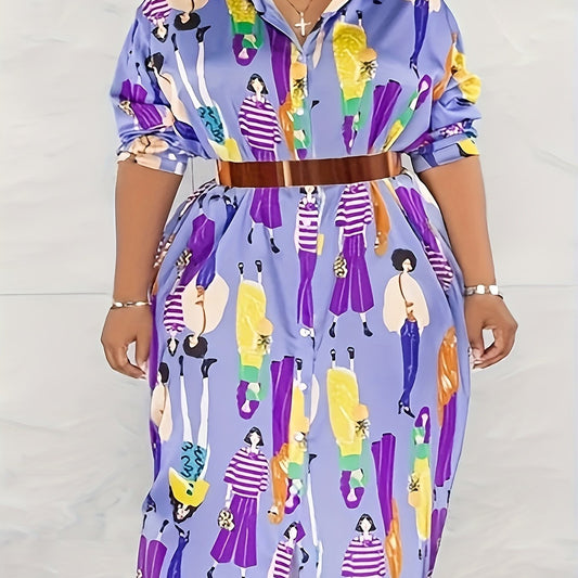  Cartoon Print Maxi Shirt Dress