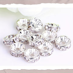 100Pcs Spacer Beads 6 8mm Silver Plated Czech Crystal Rhinestone