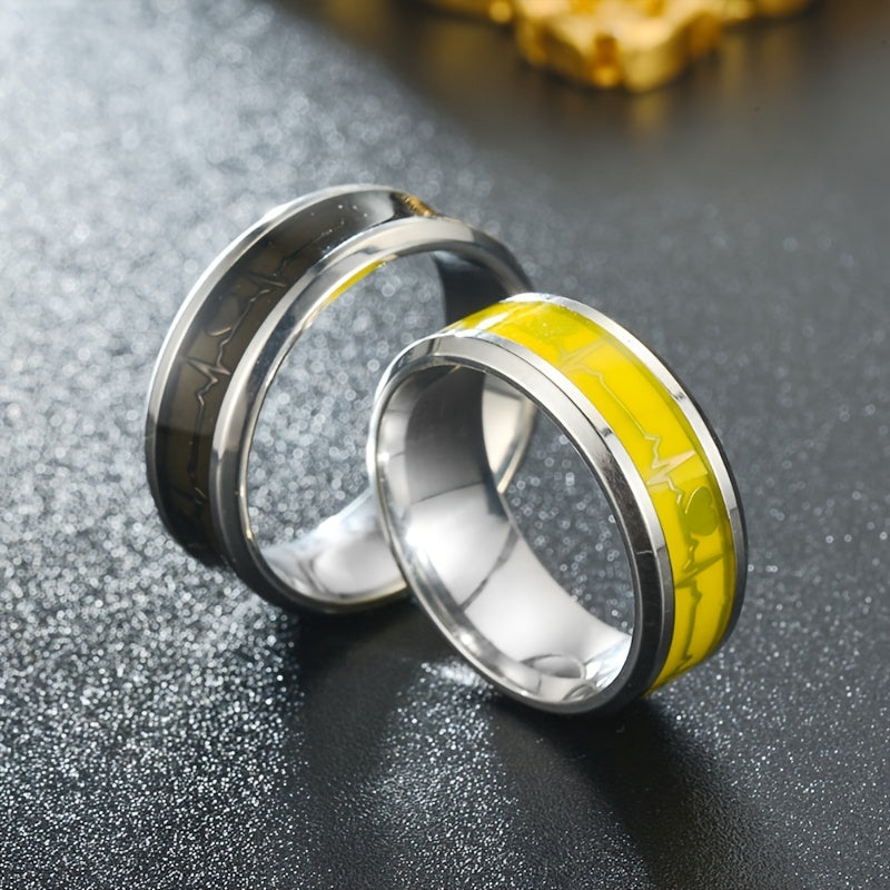 Heart-shaped Titanium Steel Ring Luminous Couple Ring