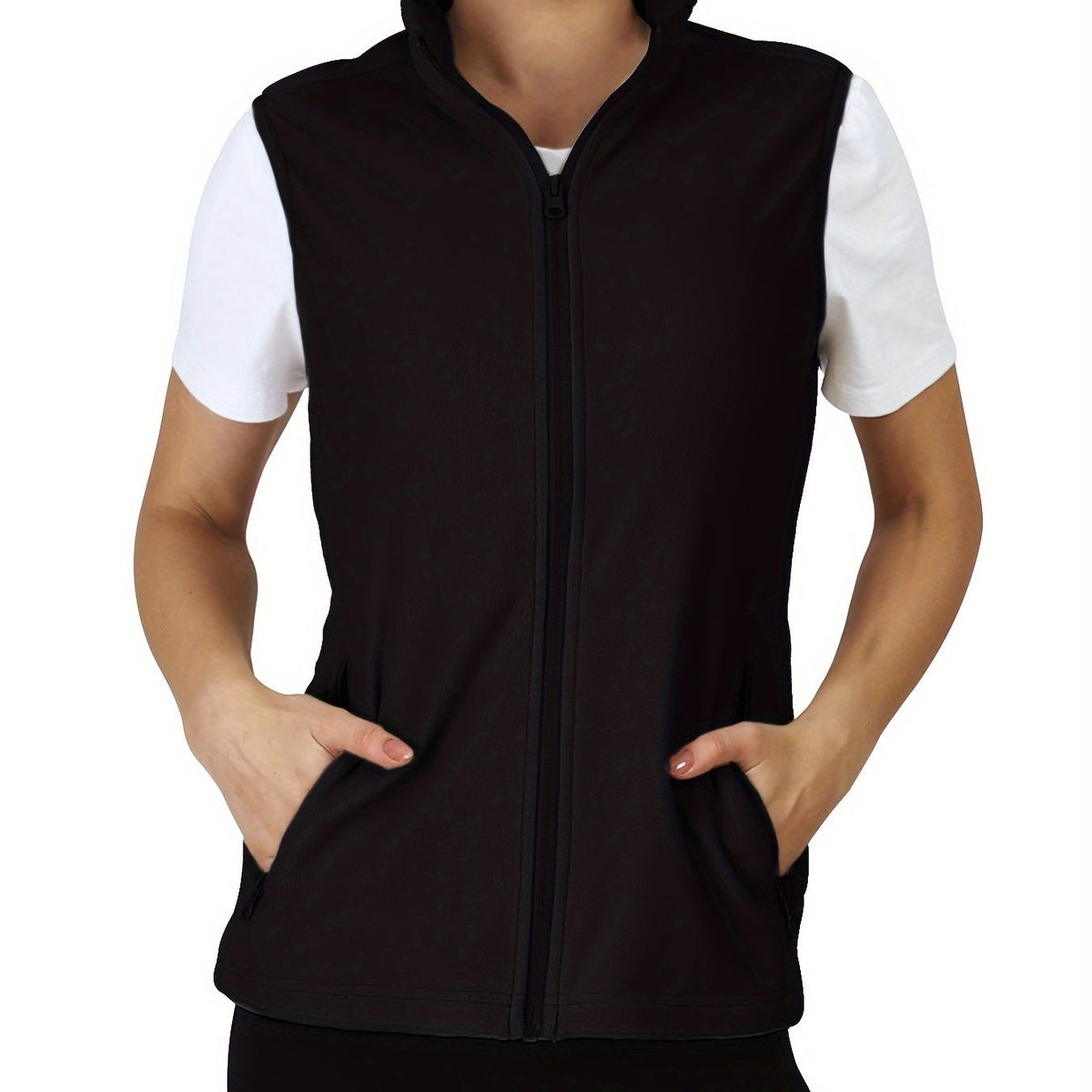 Fleece Liner Sporty Vest Jacket Sleeveless Mock Neck Women's Activewear