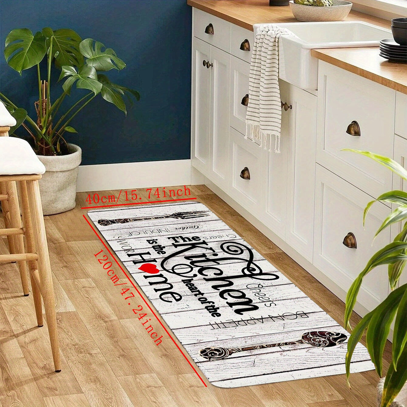 1pc Flannel Kitchen Floor Mat Soft Rug Rustic Wooden Waterproof Kitchen Mat