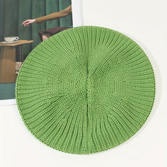 Green Knitted Beret Label Patch Beanie Casual British Style Artist Hat Warm