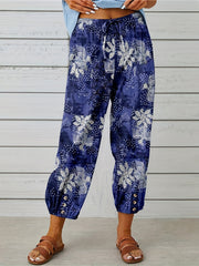 Vacay Pants Women's Plus Tropical Print Elastic Drawstring Trousers