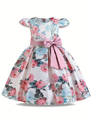 Girl's Retro Flowers Print Princess Dress