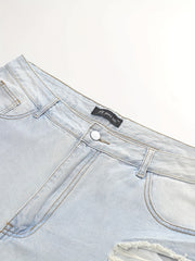  Solid Fringe Trim Denim Shorts