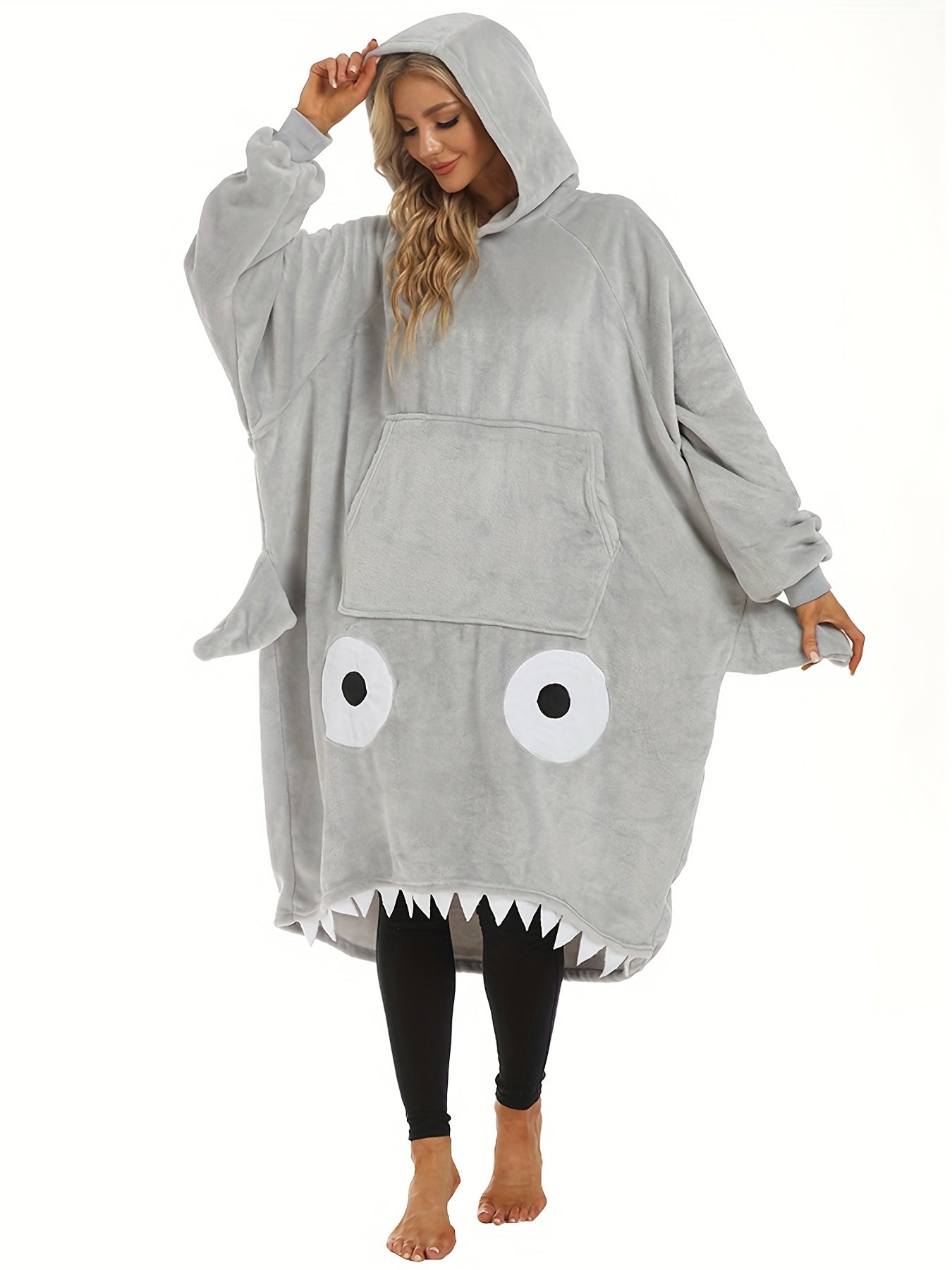  Shark Pattern Cozy Robe Wearable Blanket