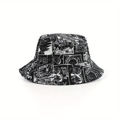 Pattern Graffiti Print Bucket Hat Lightweight Fisherman Cap
