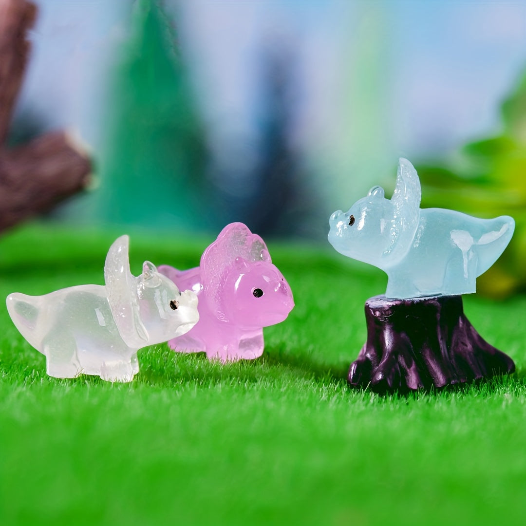 8pcs Luminous Dinosaur Resin Crafts Creative Small Ornaments