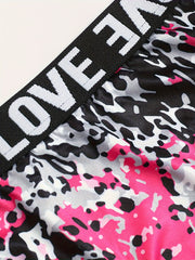 Leopard Bra & Panties Set Criss Cross Back Sports Bra & Letter Print Panties