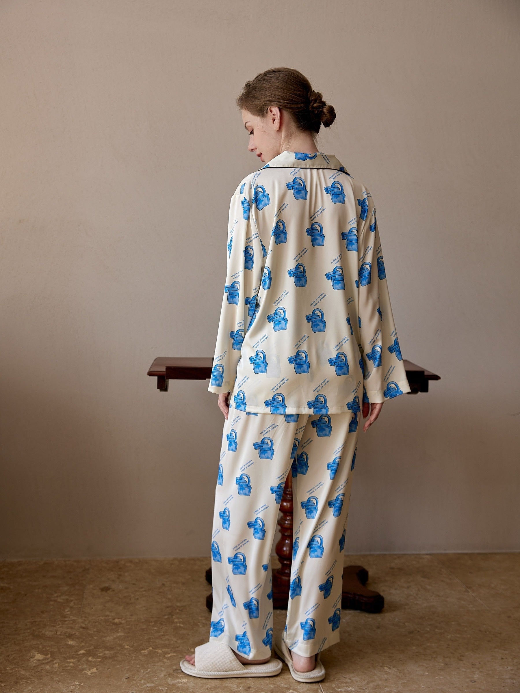 Locker Print Pajama Set Long Sleeve Top & Pants