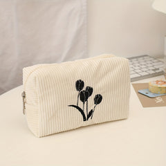 Corduroy Cosmetic Bag Makeup Bag Flower Make Up Organizer