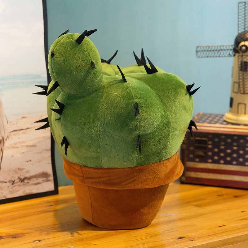 Soft Plush Cactus Doll in Green & Orange Pot Decor