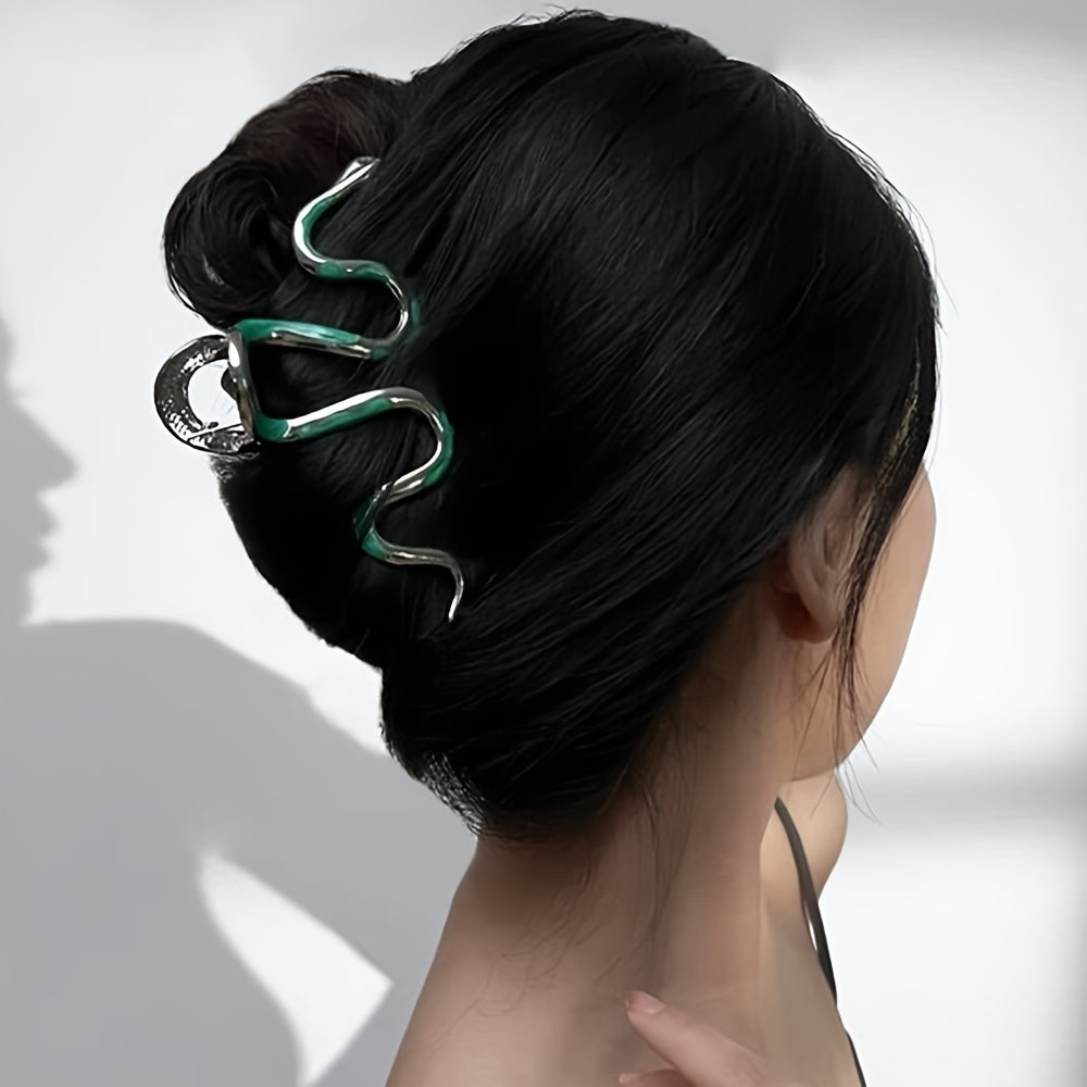 Metal Wavy Snake Silvery Hair Claw Clip Strong Hold Grip Hair Jaw Clip
