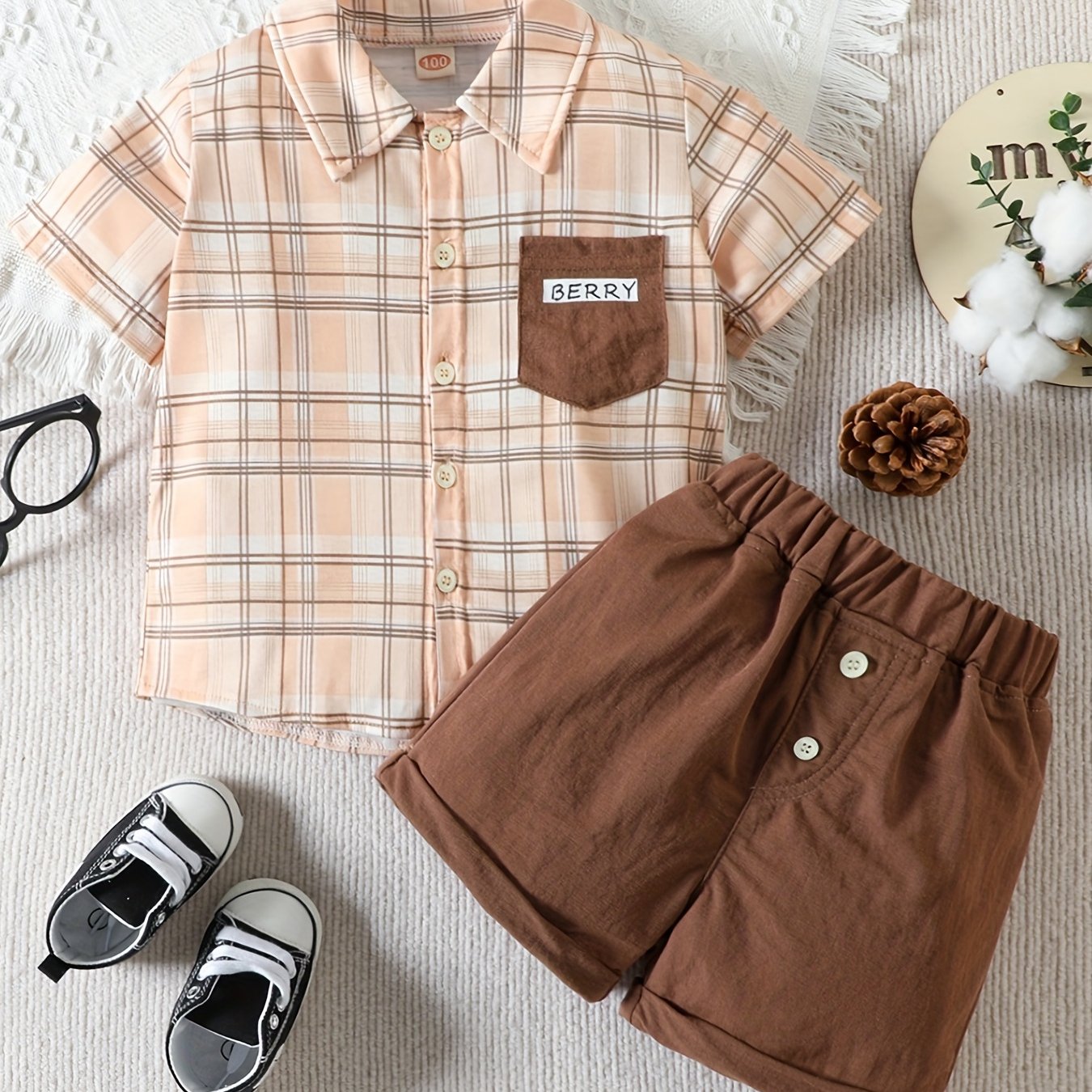 2pcs Boys Plaid Shirt&Shorts Set Summer Kids Clothing