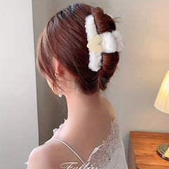 Heart Decor Fluffy Hair Claw Non Slip Hair Styling Accessory