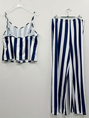 Plus Stripe Print V Neck Cami Top & Loose Pants Set