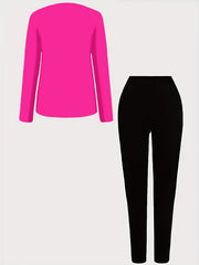  Women's Casual Two Piece Set - Letter Print Top & Pants