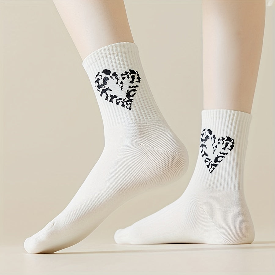 Heart Print Socks Soft Mid Tube Stockings Women's Hosiery