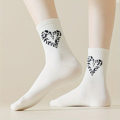 Heart Print Socks Soft Mid Tube Stockings Women's Hosiery