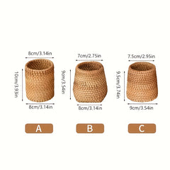 Rattan Pen Holder Storage Box for Cosmetics & Tableware Decor