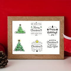 9pcs Christmas Tree Greeting Words Clear Stamps For Card Making