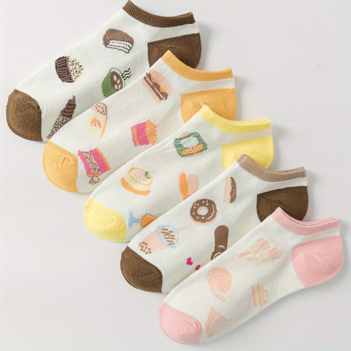 5 Pairs Cartoon Food Print Socks & Ankle Socks Women's Stockings
