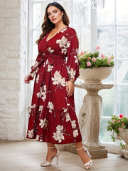 Floral Print Lantern Sleeve Smock Dress With Belt