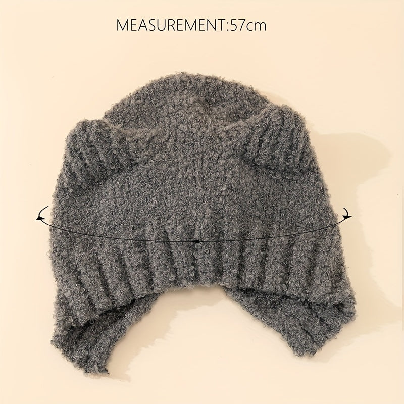 Bear Ears Knit Hat Solid Fleece Beanie Warm Animal Hat Ear Protection