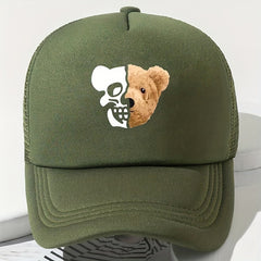 Skull Bear Print Trucker Hat Hip Hop Mesh Baseball Cap