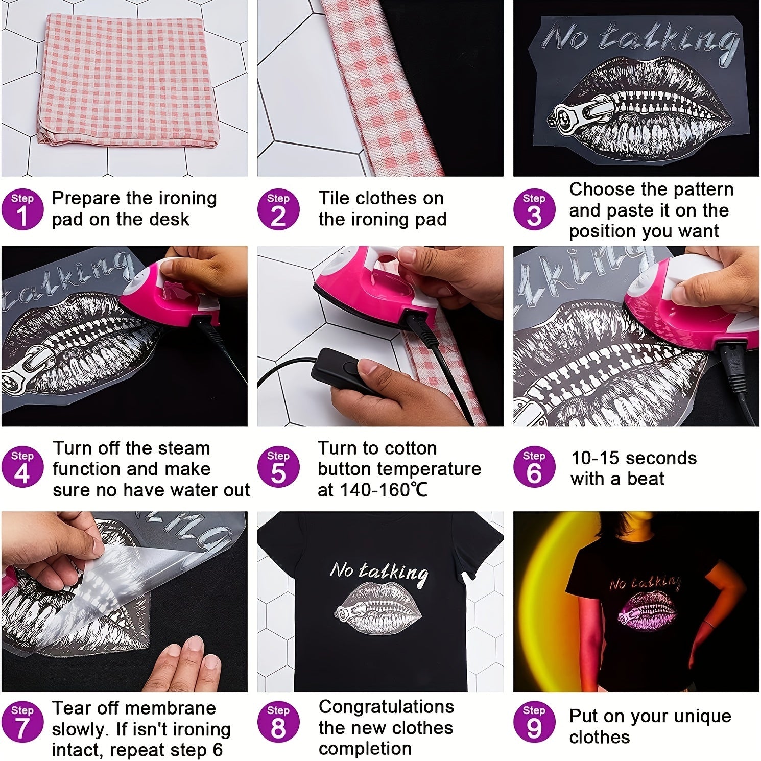 Sewing Machine Pattern Hot Transfer Stickers Iron on DIY for Clothing