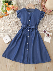 Toddler Girls Butterfly Sleeves Belted Dress